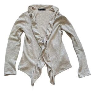 Zara Tan Cotton/Angora Blend Long Sleeve Ruffle Open Cardigan Sweater S